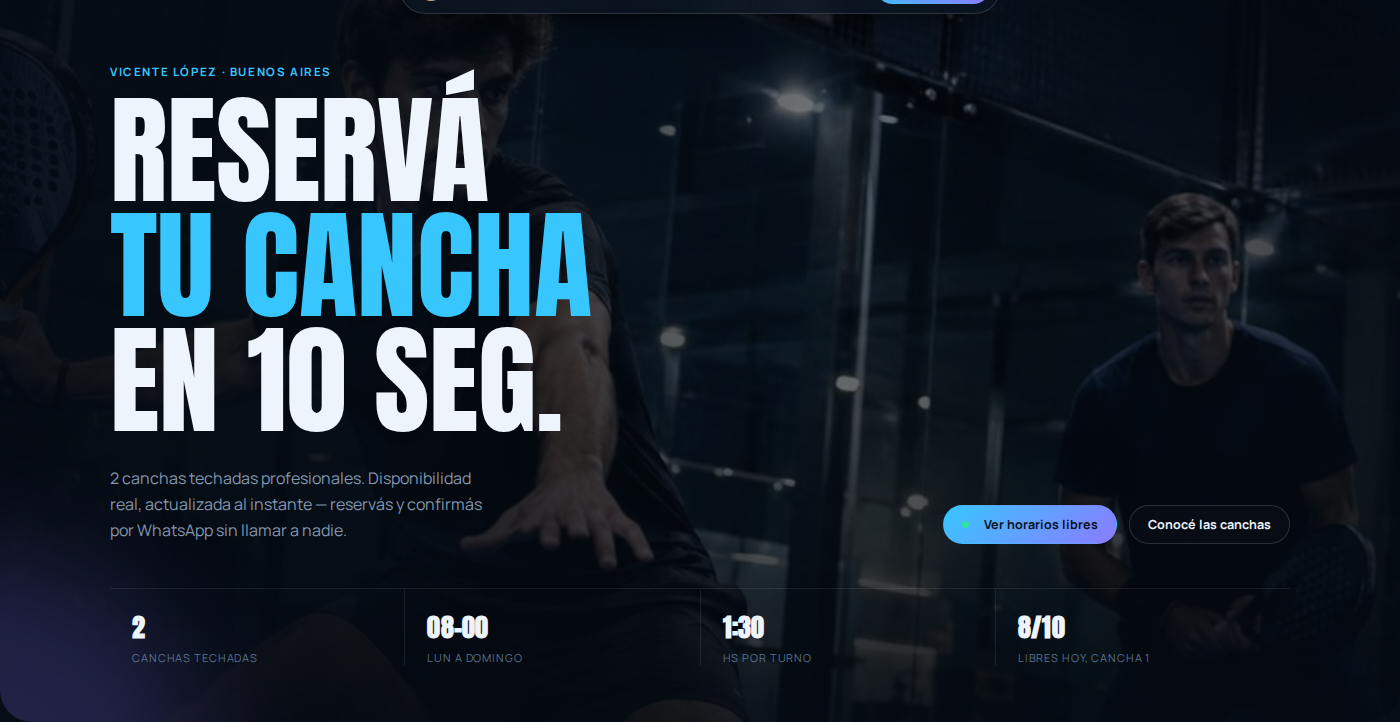 Página de La Zona Padel abierta en escritorio