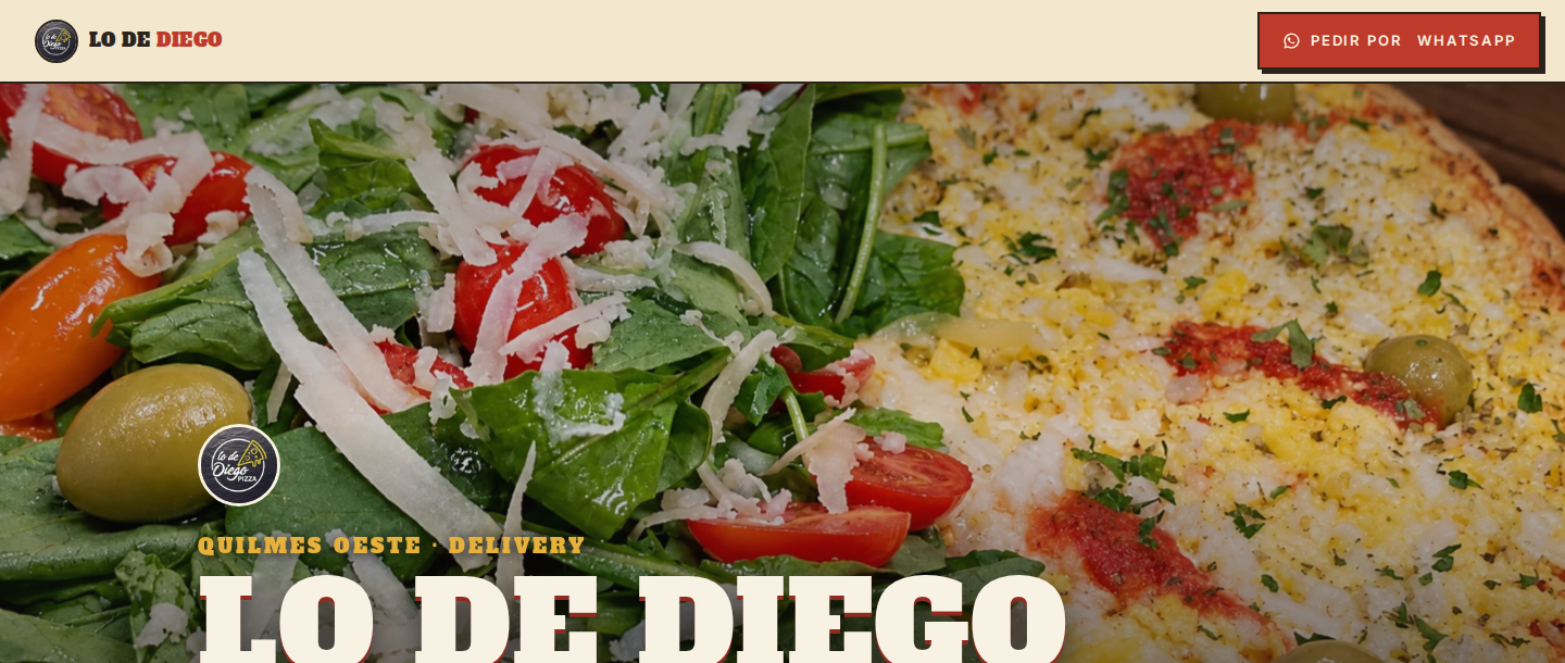 Página de Lo de Diego Pizza abierta en escritorio